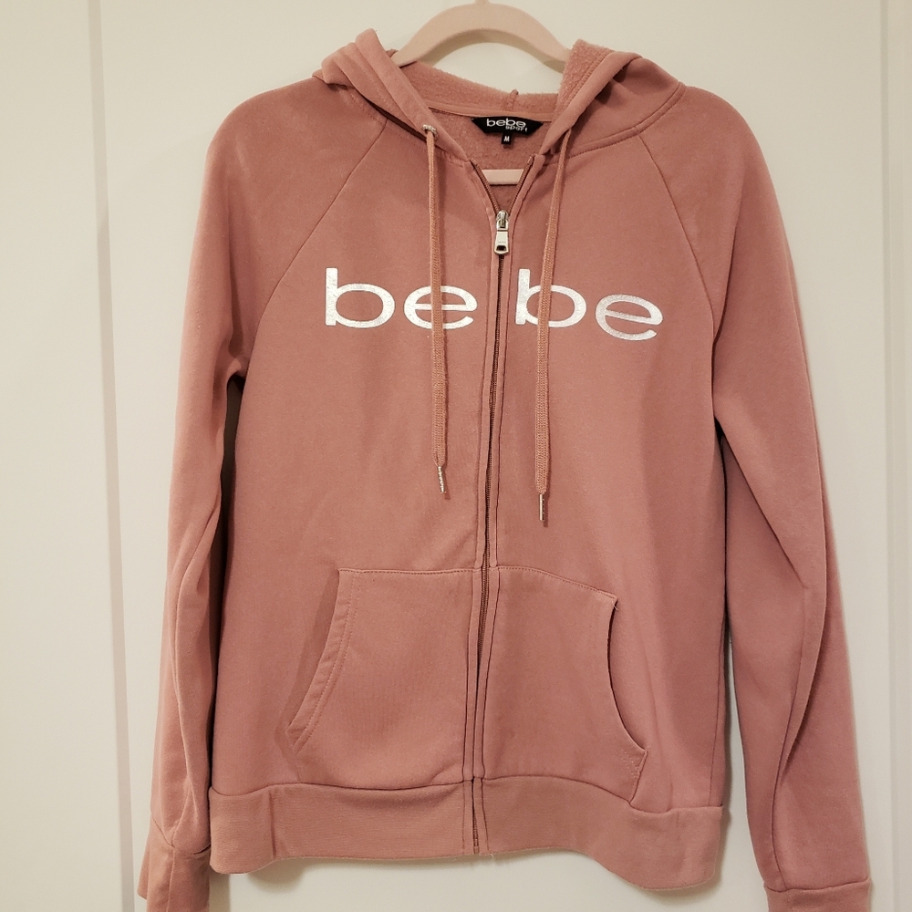 bebe Mauve Pink Zip-up Hoodie Sweater Fleece Lined Womens Size M Y2k Cozy Fall